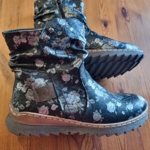 Floral Black Ankle Boots